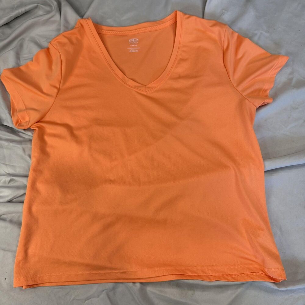 Athletic Works Shirt Womens L Orange V Neck Moisture Wicking Lightweight‎ Casual